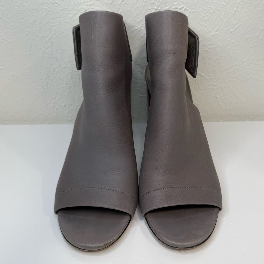 Vince Faye Gray Leather Open Toe Cutout Slingback Block Heel Booties 7.5
